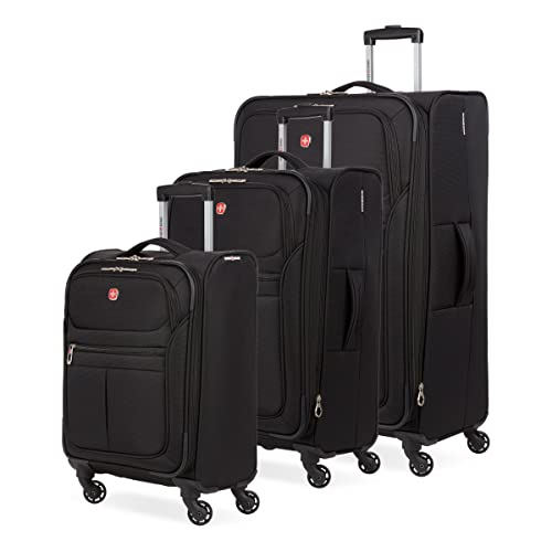 SwissGear 4010 Softside Luggage with Spinner Wheels, Black, 3-Piece Set (18/23/27)