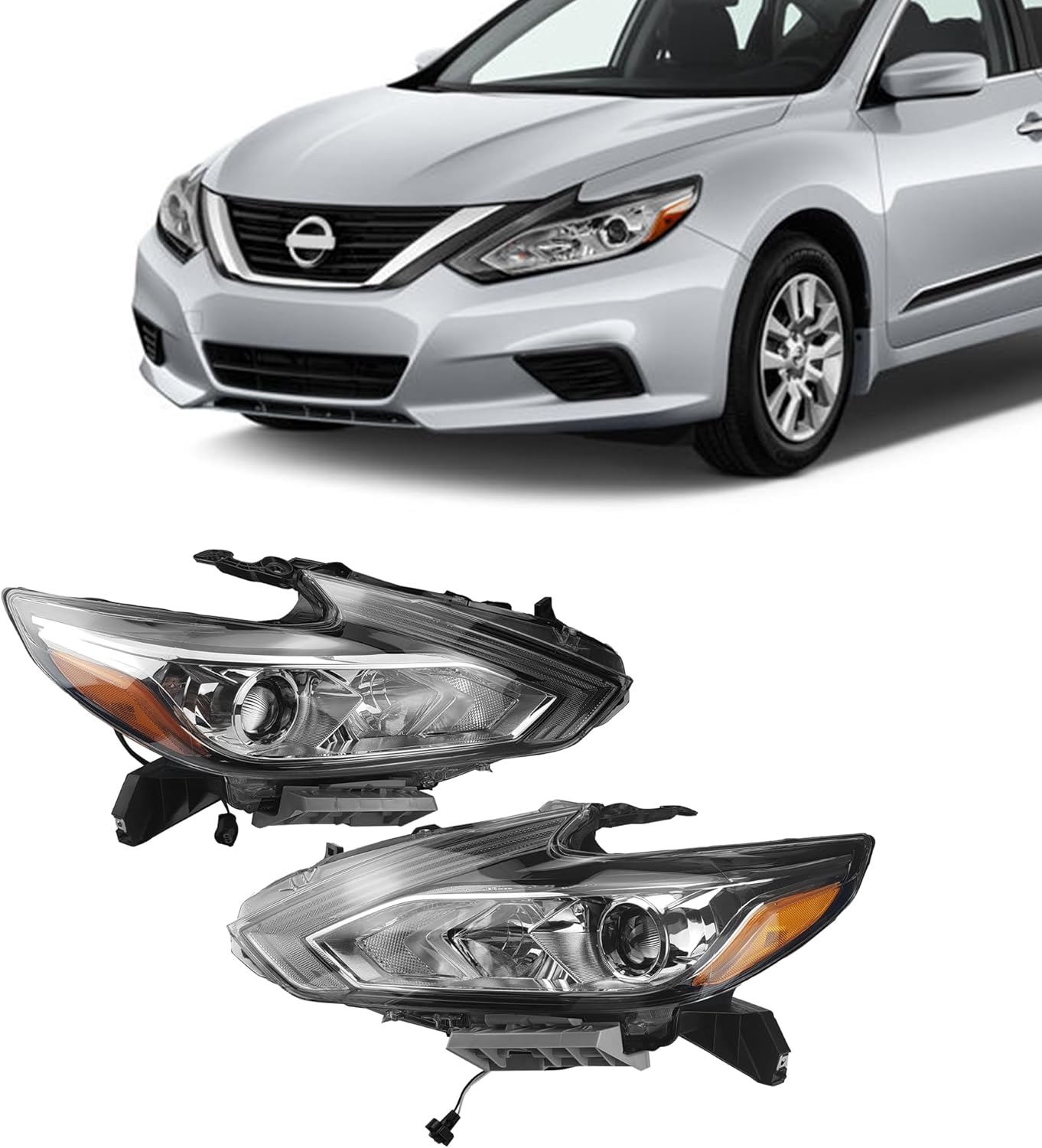 2PCS Halogen Headlight Chrome Housing Headlamp Assembly Left And Right Side For 2016 2017 2018 Nissan Altima NI2503247 NI2502247