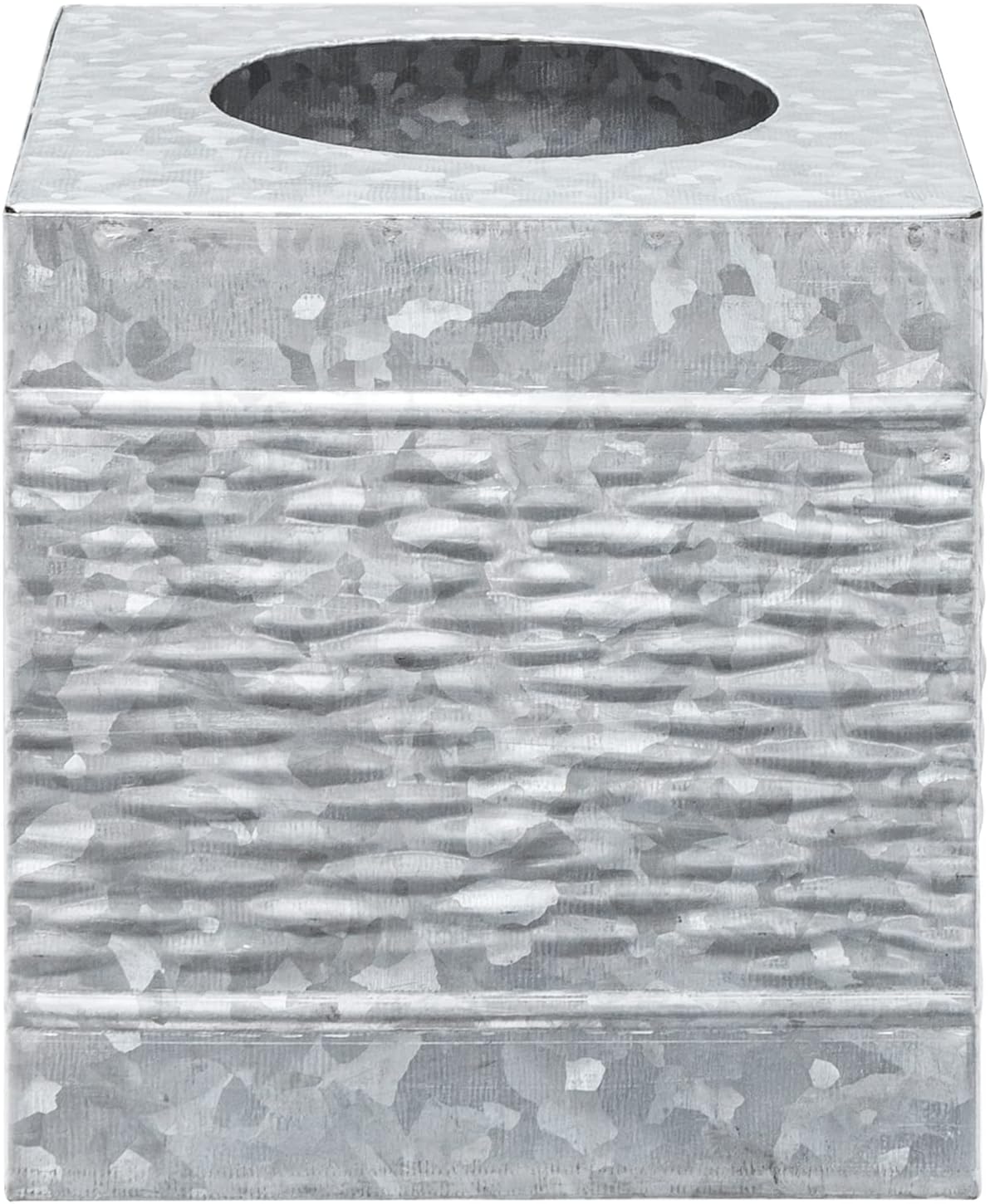 MyGift Rustic Handcrafted Galvanized Metal Tissue Box Cover Holder, Bathroom Square Facial Tissue Holder with Wave Embossed Pattern - Made in India