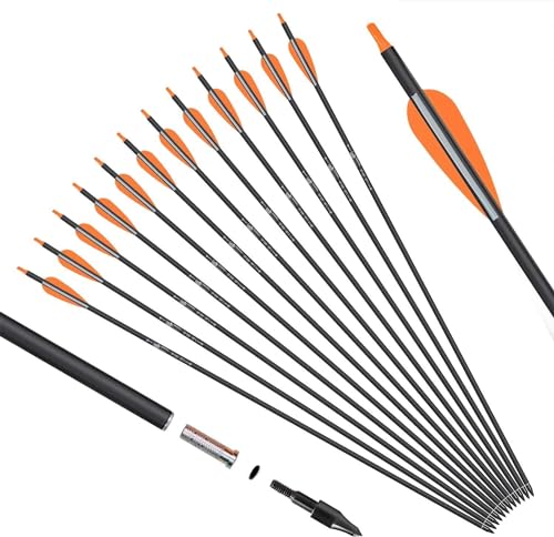 KESHES Archery Carbon Arrows for Compound & Recurve Bows - 30 inch Youth Kids and Adult Target Practice Bow Arrow - Removable Nock & Tips Points (12 Pack)