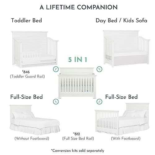 Evolur Waverly 5-in-1 Full Panel Convertible Crib in Rustic Grey, Greenguard Gold Certified , 58.75x31.25x46.5 Inch (Pack of 1)