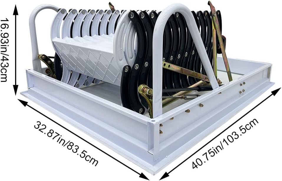 TECHTONGDA Ceiling Attic Loft Ladder, Retractable Pull Down Attic Ladder, 12 Steps Folding Ladder Attic Extension Stairs, 9.84ft Adjustable Height, 660lbs Capacity, 31.5'' x 39.4'', Black + White