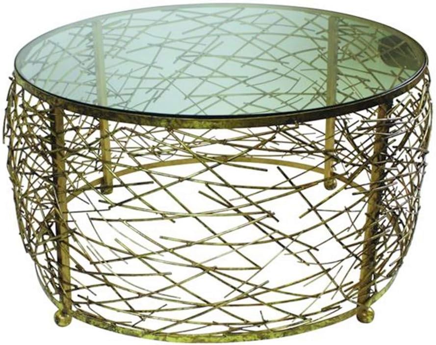 MY SWANKY HOME Round Abstract Gold Iron Twig Coffee Table Open Modern Drum Cage