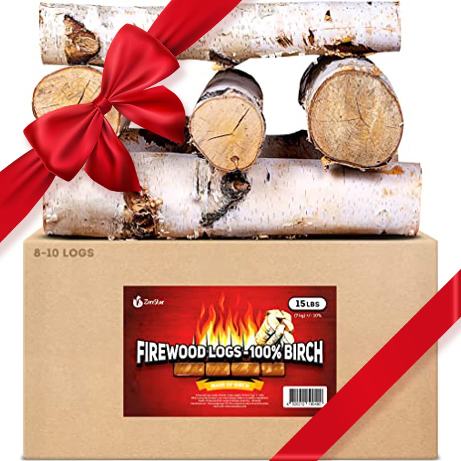 Zorestar 100% Natural Birchwood Fireplace Logs - 8-10 Logs, 14-inch Length - Eco-Friendly Indoor/Outdoor Firewood - Low Smoke, Spark-Resistant, Seasoned Kindling - Enhances Flavor for Gourmet Dishes