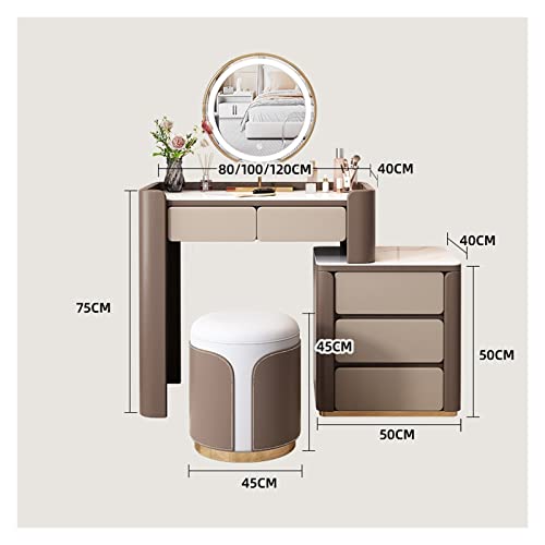 Vanity Table Luxury Vanity Set with Drawers Wood Dresser Bedroom Small Apartment Makeup Mirror Storage Cabinet Dresser Table with Drawer Side Cabinet Makeup Stool Dresser Dressing Table(120cm)