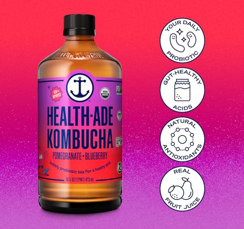 Health-Ade Kombucha Tea Organic Drink, Fermented Tea with Living Probiotics, Detoxifying Acids, Supports Gut Health, Non-GMO, Vegan, Gluten Free, 12 Pack (16 Fl Oz Bottles), Pink Lady Apple