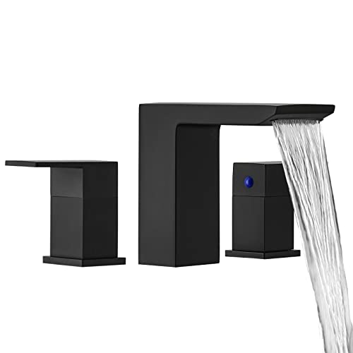 8 inch Bathroom Faucets Brushed Nickel Bathroom Faucets for Sink 3 Hole Widespread 2 Handles Stainless Steel Lavatory Faucet Waterfall Bathroom Faucet Deck Mounted