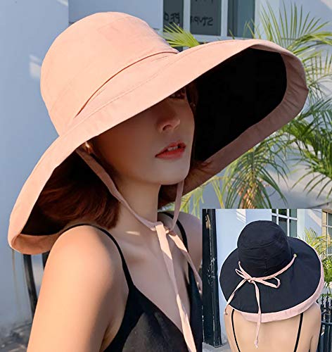 Women's Sun Hat Packable Reversible Bucket Hat UV Sun Protection Wide Brim Summer Beach Cap