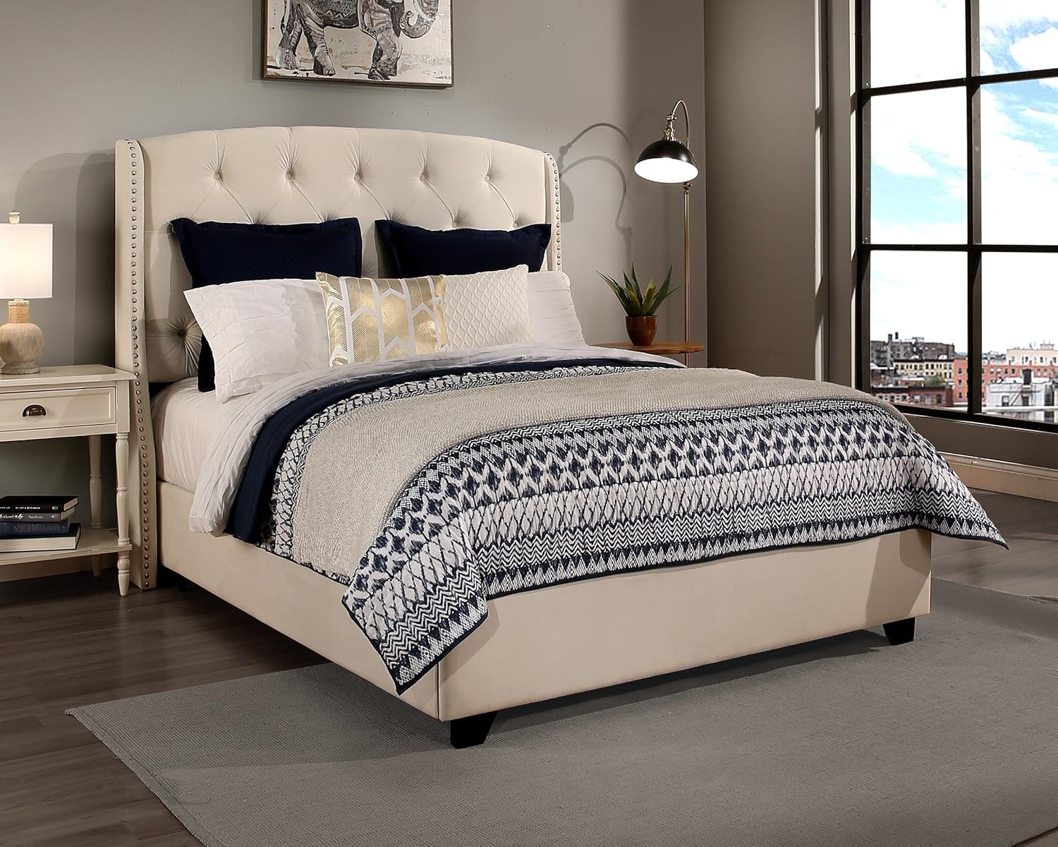 Peyton Upholstered Bed, Cal King, Ivory