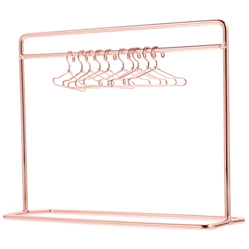 Toddmomy 1 Set Miniature Doll Garment Rack,Metal Doll Garment Rack with Clothes Hangers Mini Doll Wardrobe Furniture Accessories for Dollhouse Supplies,Rose Gold