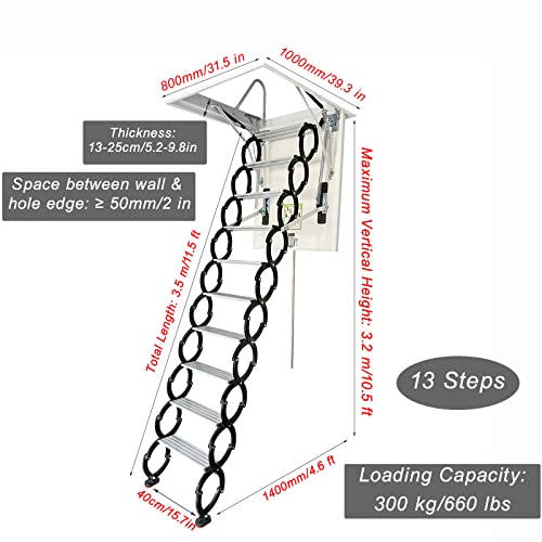 TECHTONGDA Attic Ceiling Pull Down Ladder Extension Folding Stairs Retractable Attic Folding Ladder with 28 x 35 Inch Opening Size and 9.8 feet Height for Ceiling