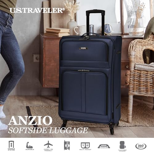 U.S. Traveler Anzio Softside Expandable Spinner Luggage, Navy, 3-Piece Set (22/26/30)