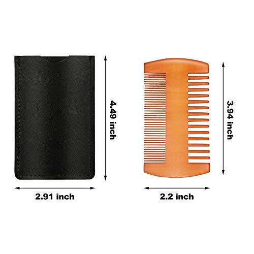3 Pieces Beard Comb Natural Sandalwood Wooden Mustaches Combs Dual Action Teeth Beard Comb with 3 Pieces Pocket Faux Leather Case for Beards Mustaches (Brown)