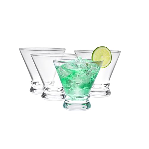 Set of 12 Martini Glasses - 8-Ounce Cinched Design Cocktail Glasses with Heavy Base, Stemless Construction for Stability - Sturdy and Elegant Bar Glasses (Glass, Clear12Pcs)