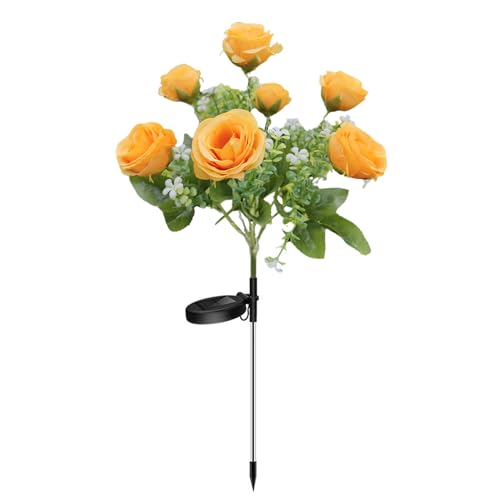 Solar Garden Light, Rose Flower Garden Lamp with Light Sensor Auto ON/Off 7 Heads Waterproof No Wiring Required Solar Powered Flower Light Decor Purple