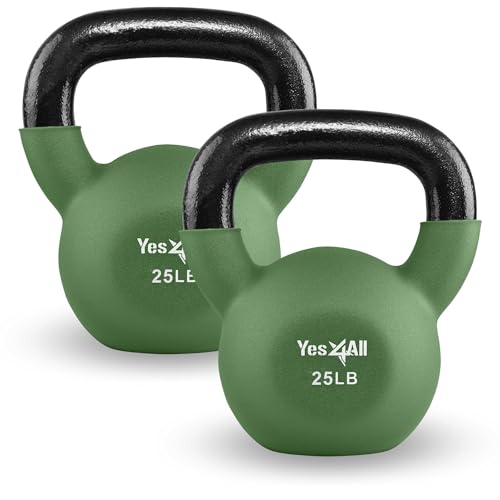 Yes4All Kettlebells 5lbs-65lbs & Kettlebell Sets Adjustable Weights, Neoprene Coated Solid Cast Iron Kettlebell for Home Gym