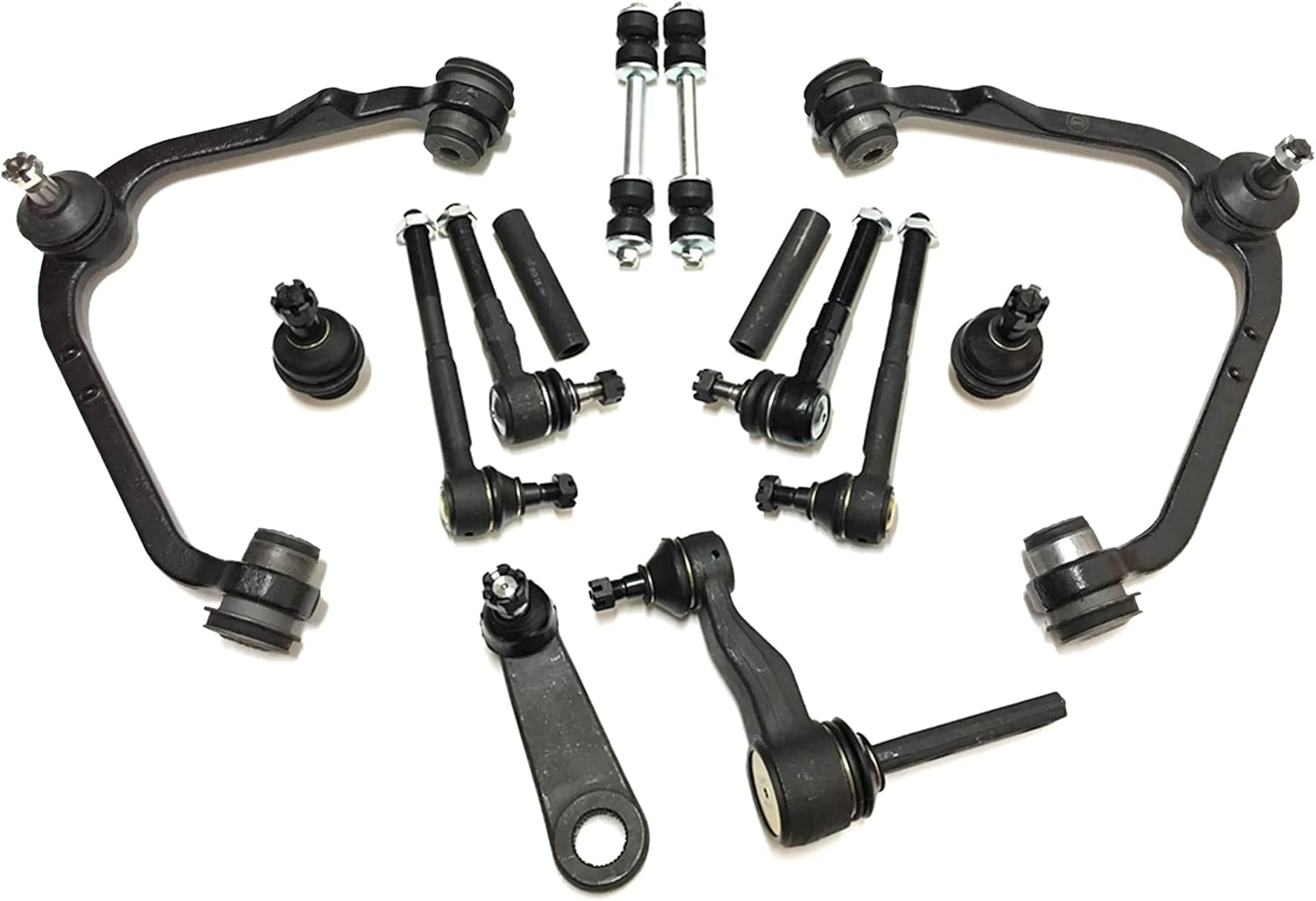 14 Pc Steering & Suspension Kit Control Arm + Lower Ball Joints, Tie Rod Ends Adjusting Sleeves, Pitman Idler Arms, Sway Bar Links Fits RWD Models