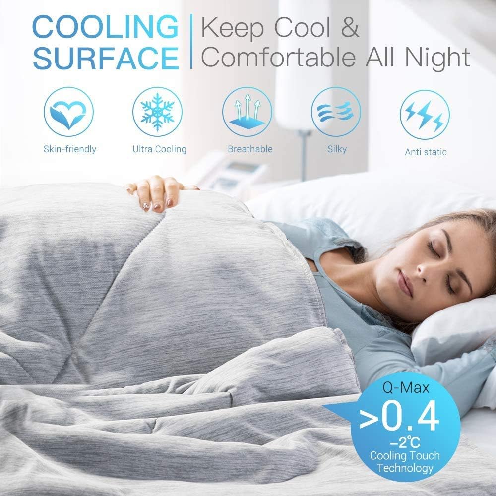 LUXEAR Cooling Comforter - Cooling Blanket with Japanese Q-Max 0.55 Cooling Fiber - Cooling Eco-Friendly, Breathable - Machine Washable Cool Lightweight Comforter for Great Night’s Sleep- Gray