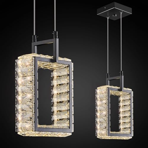 Kitchen Island Mini Light Fixture Modern Led Crystal Pendant Light Gold Rectangle Chandelier for Dining Room Living Room Kitchen Bedroom Bar（1-Pack）