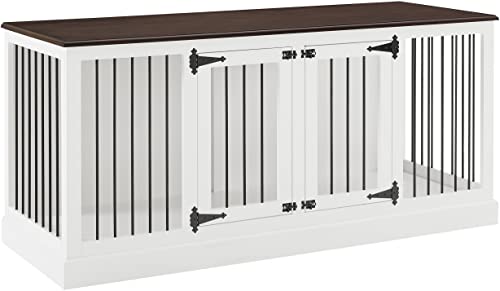 Crosley Furniture Winslow Corner Credenza Dog Crate with Dark Brown Top, White