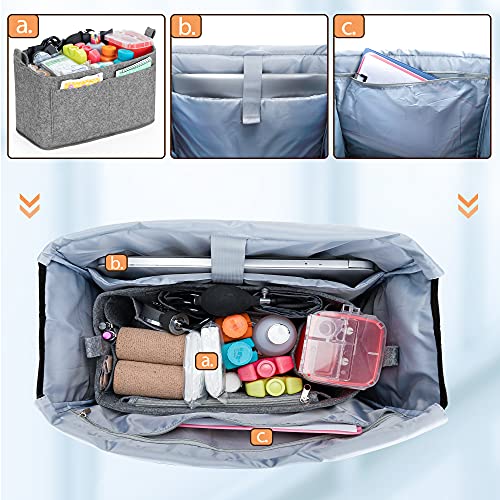 Damero Nurse Tote Bags with Organizer Insert Bag, Nures Bags with Laptop Sleeve, Gray