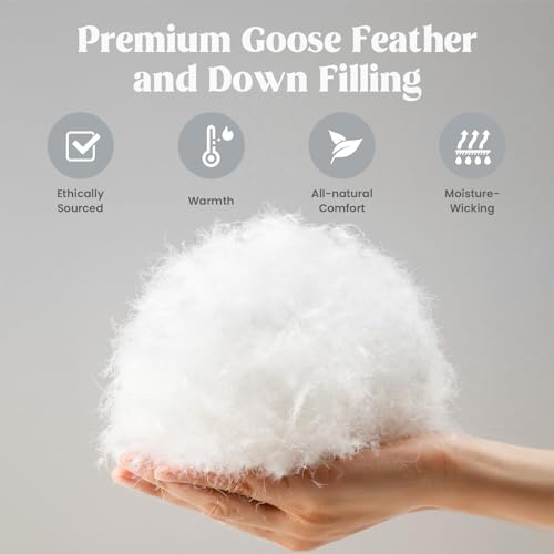 Goose Feather Comforter King Size, All Season Duvet Insert, Hotel Collection White Stripe Comforter, Ultra-Soft 100% Cotton Shell 500 Thread Count