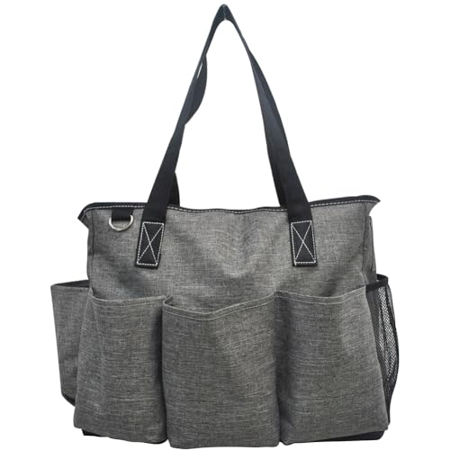 NGIL Large Utility Water Resistant Caddy Teacher Tote Bag with 7 Exterior Pockets, Top Zipper Closure Nurse bag for Work