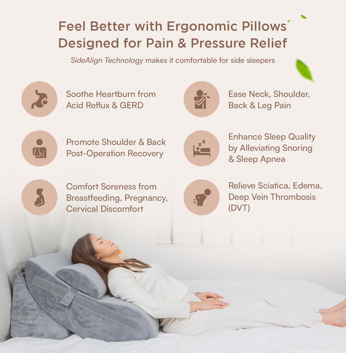 5pcs Orthopedic Bed Wedge Pillow Set – Adjustable Memory Foam for Post Surgery, Back Support, Knee Pillow. Ideal for Sitting Up, Acid Reflux, GERD, Anti-Snore, and Hysterectomy Recovery