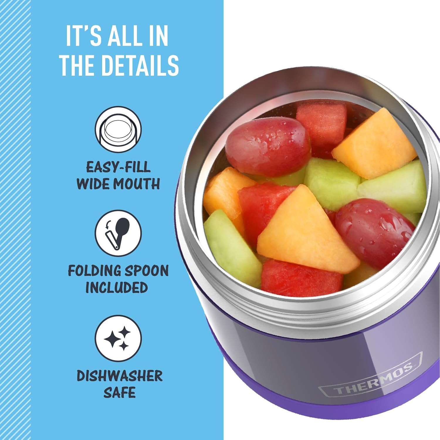 THERMOS FUNTAINER Insulated Food Jar – 10 Ounce, Purple – Kid Friendly Food Jar with Foldable Spoon