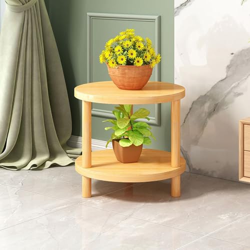 Light Luxury Plant Stand Indoor Outdoor, 2-Tier Wooden Corner Round Flower Pot Holder, Floor-standing Flower Pot Storage Rack For Plants Multiple, Plant Holder For Living Room Patio Balcony, Ga