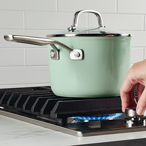 KitchenAid Hard Anodized Ceramic Nonstick Cookware Sauce Pan with Lid, 3 Quart, Blue Velvet