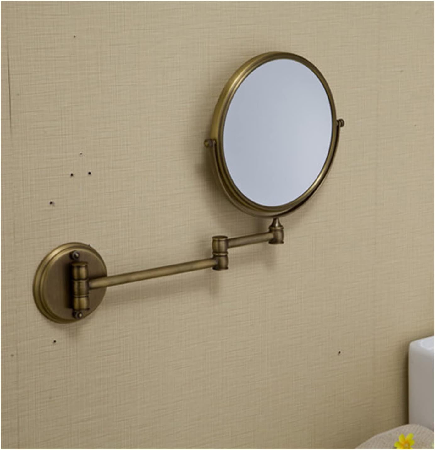 3X Magnifying Makeup Mirror Two Sided Vanity Bathroom Mirror Wall Mounted Makeup Mirror Foldable Bathroom Wall Mirror 360°Swivel Copper Antique Making-up Mirror for Shaving and Makeup