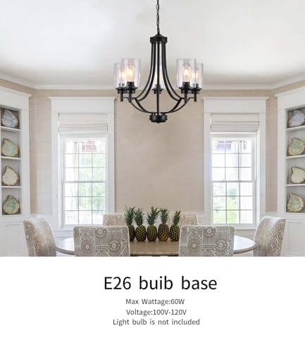 Farmhouse Black Chandeliers 3 Lights Oil-Rubbed Bronze Traditional Pendant Lights Rustic Kitchen Island Lighting Fixtures Hanging Clear Glass Shades Ceiling Light for Dining Room Bedroom Foyer