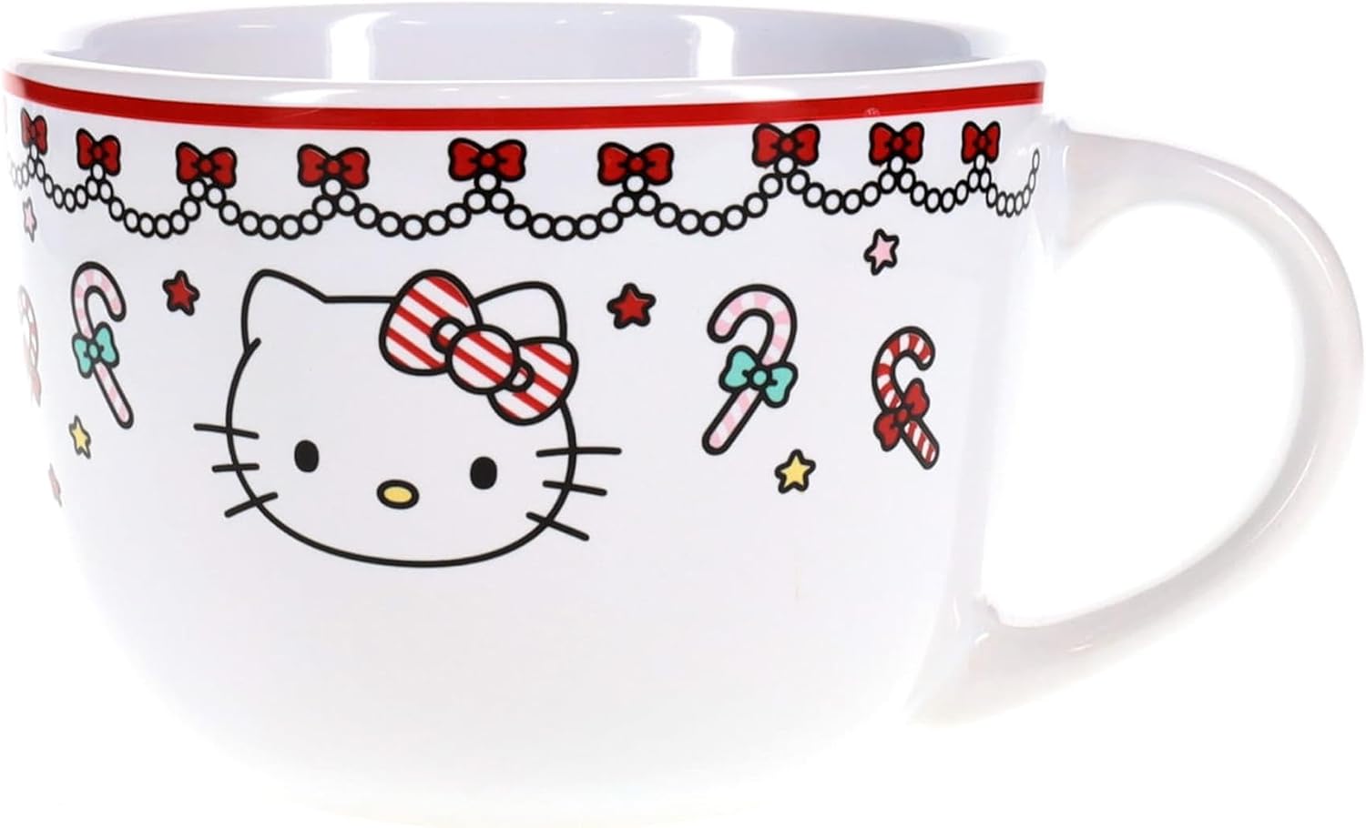 Silver Buffalo Sanrio Hello Kitty Holiday Ceramic Soup Mug Bowl With Handle For Ice Cream, Cereal, Beverages | Holds 24 Ounces