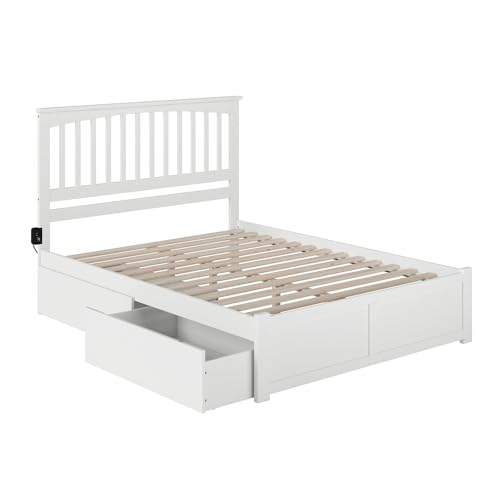 AFI Mission Twin XL Size Platform Bed with Footboard & Storage Drawers in White