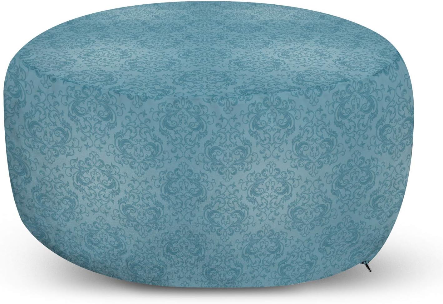 Ambesonne Vintage Blue Pouf Cover with Zipper, Abstract Foliage Motifs in Damask Style Old Fashioned Victorian Garden Pattern, Soft Decorative Fabric Unstuffed Case, 30