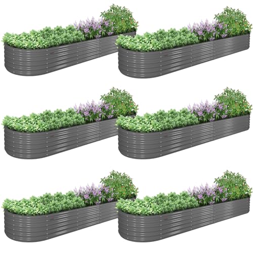 A ANLEOLIFE 6 Pcs 12X3X1.5 ft Oval Extra Large Galvanized Raised Garden Beds Outdoor for Planting Vegetables Flowers Herb, Quartz Grey