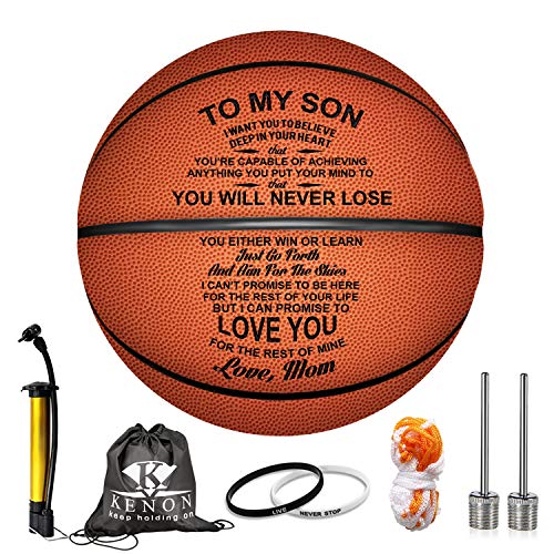 Engraved 29.5 Inch Basketball Gift For Son Grandson - Personalized Basketball Indoor/Outdoor Game Ball For Son - You Will Never Lose Encouragement Gift for Grandson Son Christmas Graduation Birthday