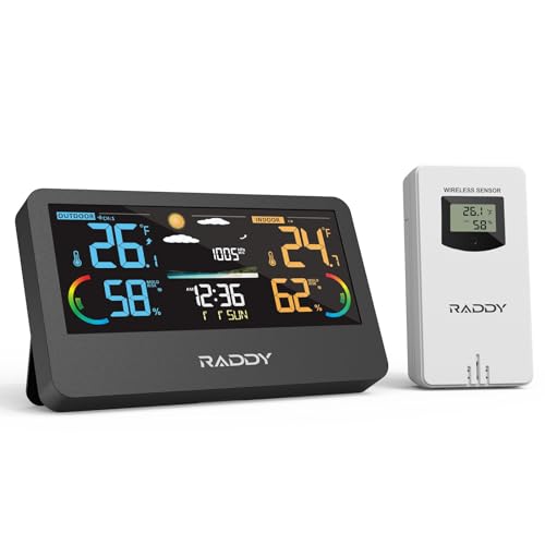 Raddy WF-55C PRO Weather Station Wireless Indoor Outdoor Thermometer Hygrometer Color Display Weather Forecast with Extra Sensor for Home Use