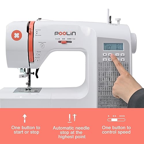 Computerized Self Threading Sewing Machine - 293 Stitches Applications, Comes with Expansion Table and Social Media Video Tutorials, Include 7 Presser feet & Multiple Accessories