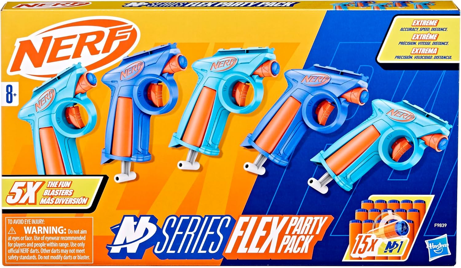 Nerf N Series Party Pack, Includes 5 N Series Flex Blasters, 15 N1 Darts Compatible Only N Series Blasters, Ages 8+ (Amazon Exclusive)