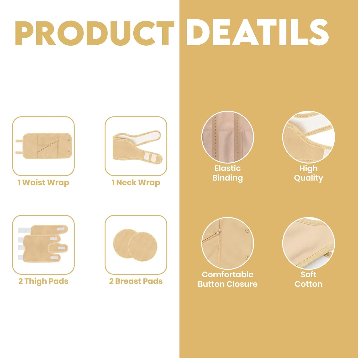 Castor Oil Pack Wrap (6 PCS), Reusable Cotton Compress Pack Kit for Neck Waist Stomach Chest Knee, Adjustable Elastic Strap Compress Packs for Liver Detox, Machine Washable Anti Oil Leak Design