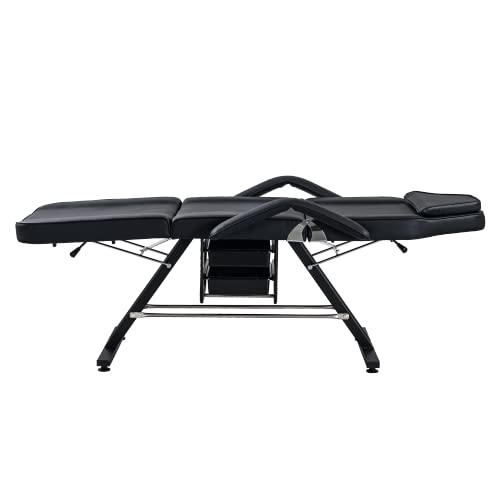 Electric Salon Tattoo Chair with 2 Trays,Adjustable Height Esthetician Bed with Hydraulic Stool, Multi-Purpose 3-Section Facial Bed Table, 73-inch Massage Equipment w/Removable Headrest (Black)
