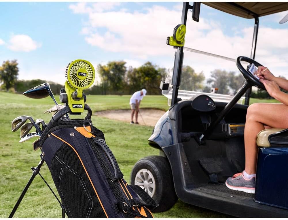 RYOBI USB Lithium Clamp Fan Kit with 2.0 Ah USB Lithium Battery and Charging Cable, GREEN