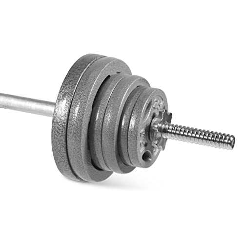 WF Athletic Supply Adjustable Dumbbells Barbell Weight Set with 1-Inch Threaded Chrome Knurled EZ Curl or Straight Bar Handle, Strength Training for Home Gym Weight lifting, Gray Grip Plate Sets