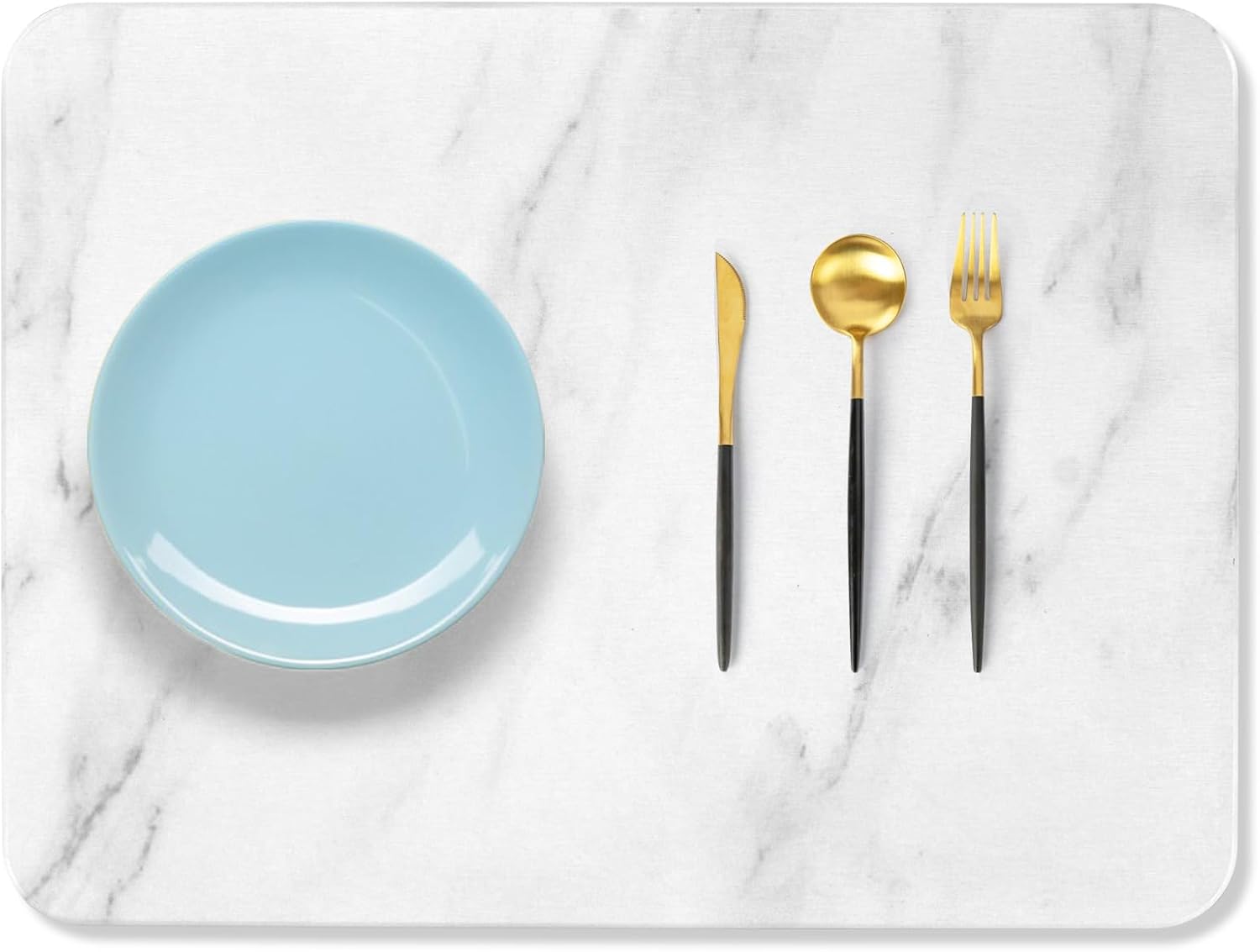 Stone Dish Drying Mat for Kitchen Counter, Fast Dry, Super Absorbent Dish Drying Mat, Eco-Friendly Diatomaceous Earth Mat with Non-Slip Pad (15.9x12 Inch, White Marble)