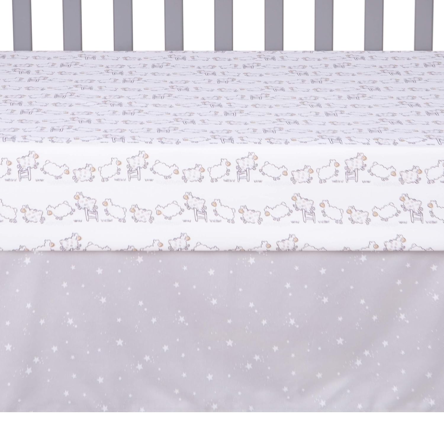 Sammy & Lou Sleepy Sheep 4-Piece Baby Crib Bedding Set, Includes Quilt, Fitted Crib Sheets Neutral, Crib Skirt, and Plush Toy