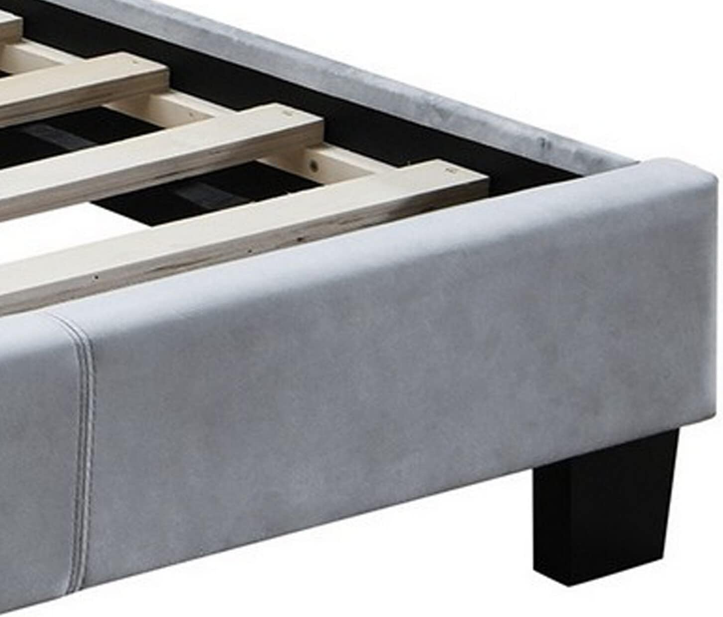 Benjara BM232025 Curved Headboard with Button Tufted Twin Velvet Bed, Gray