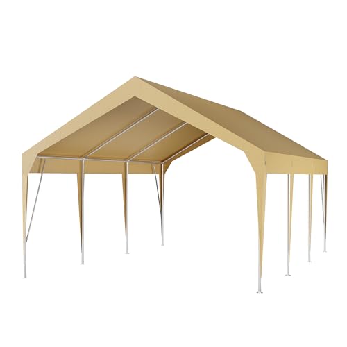 Carport 12'x20' Heavy Duty Car Canopy UV Resistant Waterproof Portable Garage for Car, Storage Shed, Party, Khaki