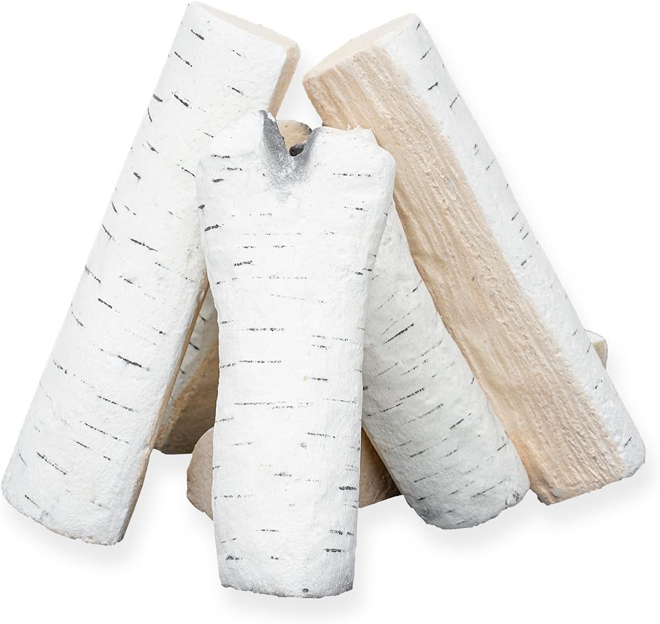 Skyflame 6 Small Piece Set of Birch Ceramic Wood Logs and Accessories for All Types of Indoor Gas Inserts, Ventless & Vent Free, Propane, Gel, Ethanol, Electric or Outdoor Fireplaces & Fire Pits